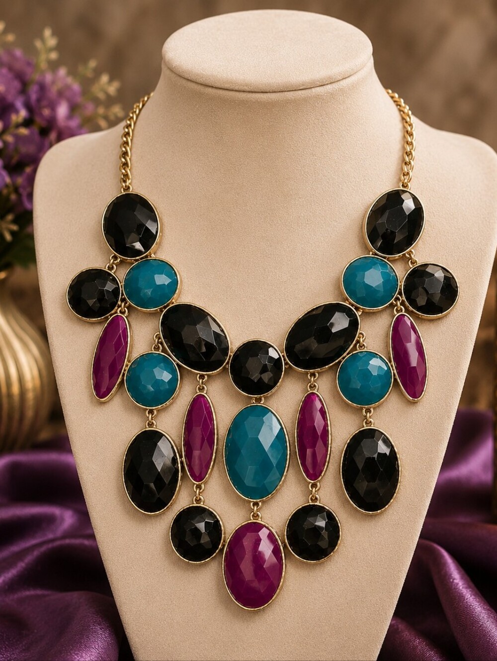 Faceted Bib Style Necklace